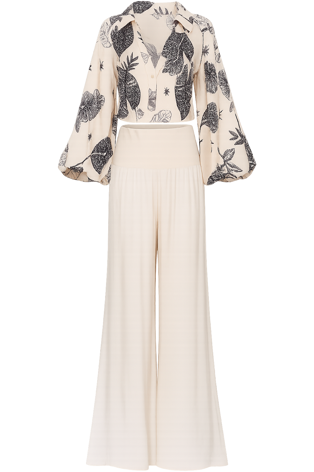 Conjunto Dora – Camisa Estampada & Pantalona Off-White