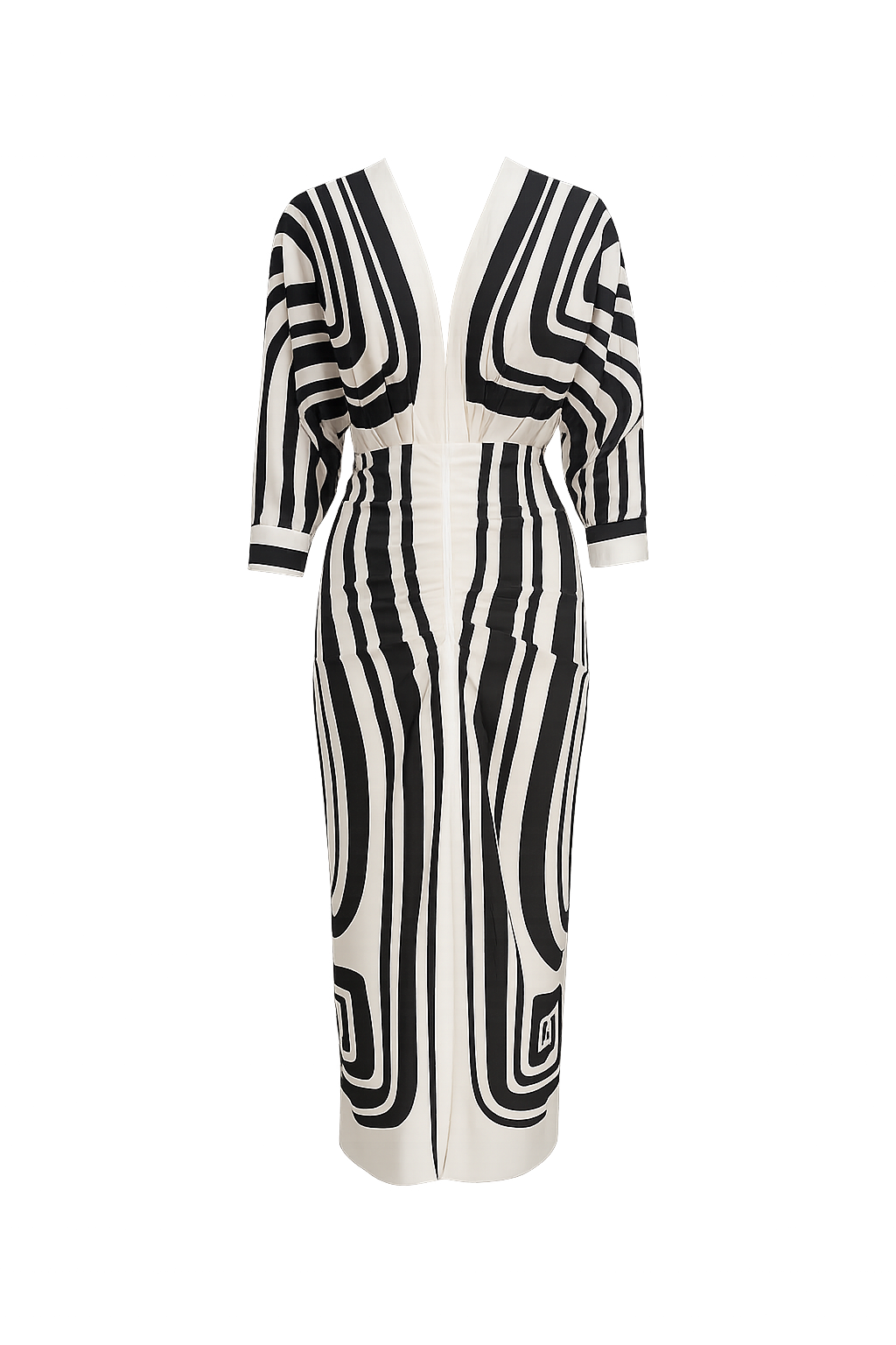 Vestido Atena – Midi Chemise com Estampa Geométrica P&B