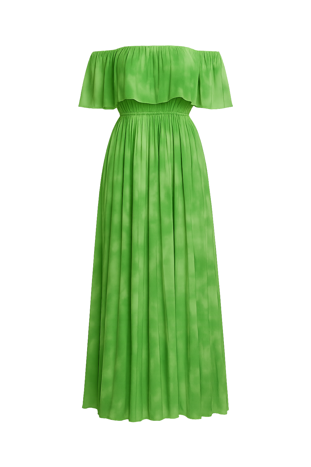 Vestido Luna – Longo Ombro a Ombro em Tie-Dye Verde Radiante