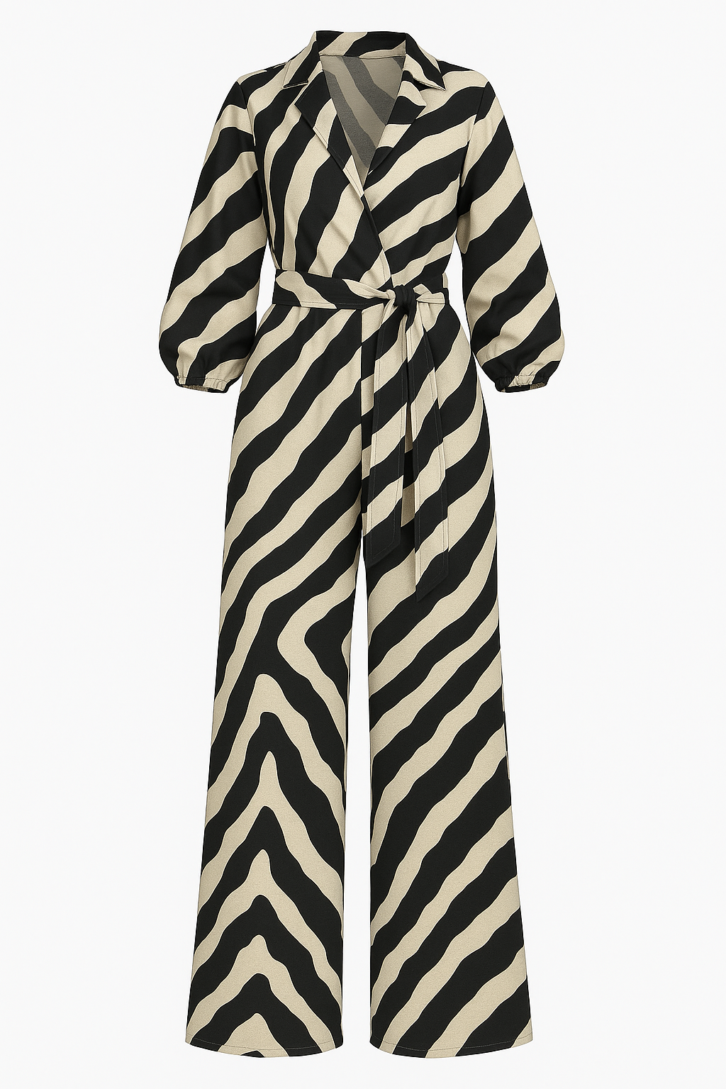 Macacão Íris – Pantalona Estampado Animal Print em Preto e Off-White