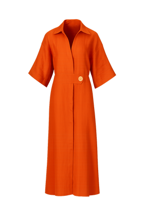 Vestido Siena – Chemise Midi em Linho com Cinto Forrado e Fenda Elegante