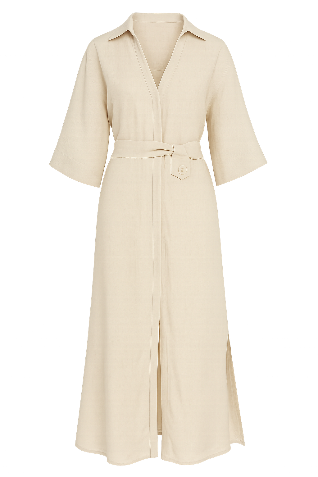 Vestido Siena – Chemise Midi em Linho com Cinto Forrado e Fenda Elegante