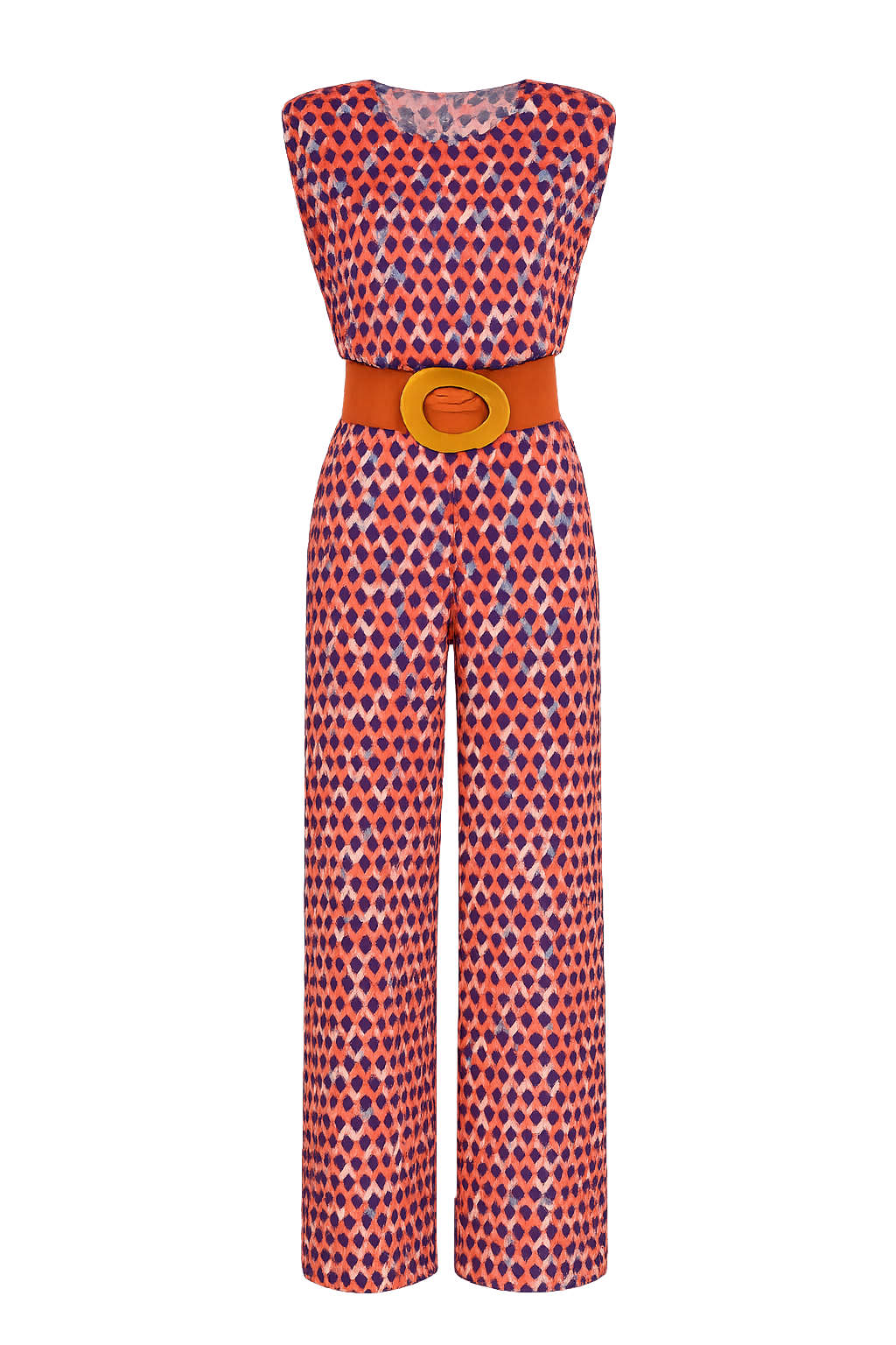 Macacão Geométrico "Isadora" com Cinto Laranja Bold