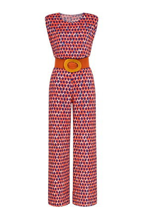 Macacão Geométrico "Isadora" com Cinto Laranja Bold