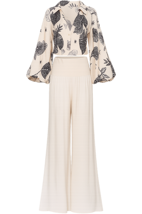 Conjunto Dora – Camisa Estampada & Pantalona Off-White