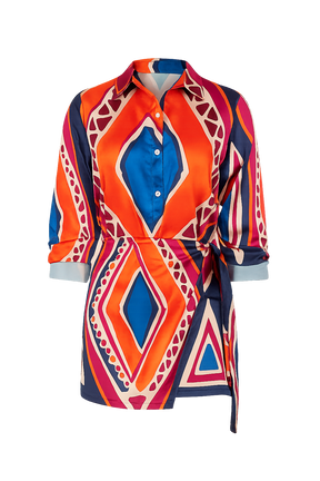 Conjunto Amalfi – Camisa e Short com Estampa Geométrica Multicolorida