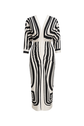 Vestido Atena – Midi Chemise com Estampa Geométrica P&B