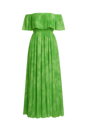 Vestido Luna – Longo Ombro a Ombro em Tie-Dye Verde Radiante