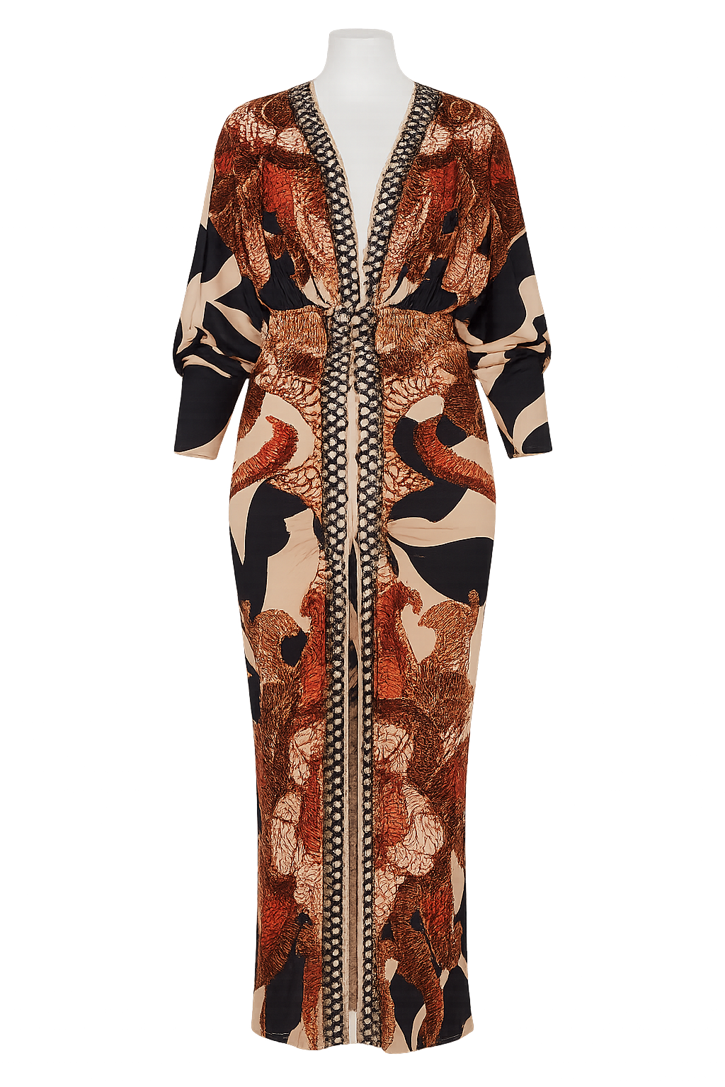 Vestido Helena – Midi Estampado Étnico em Tons Terrosos