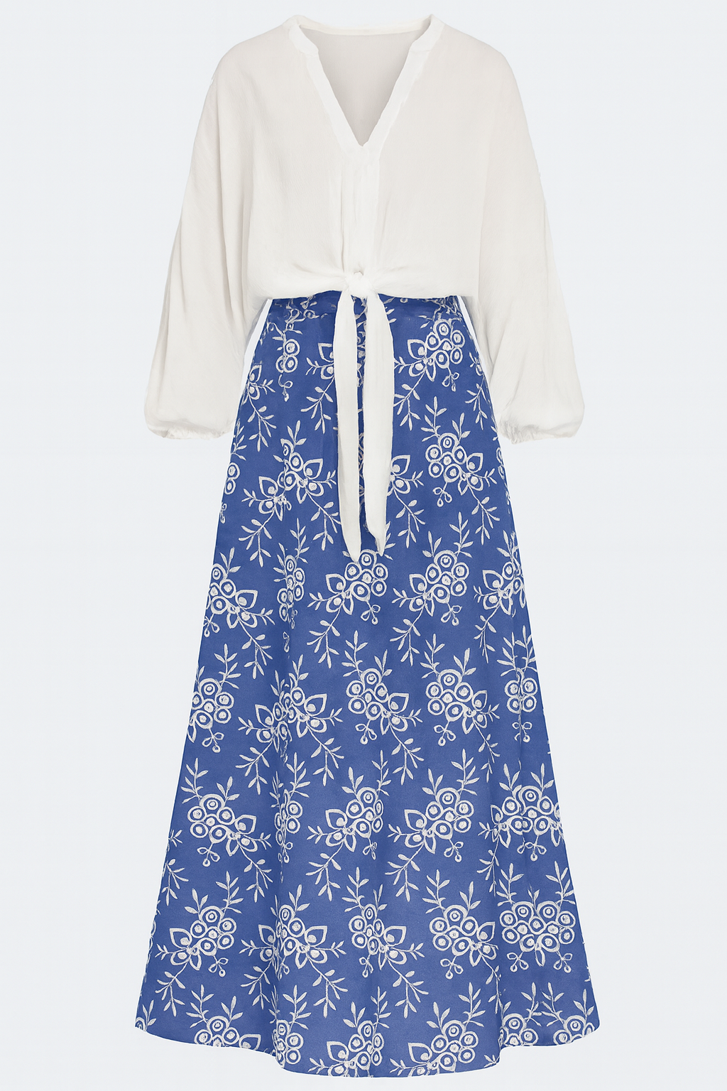 Conjunto Riviera com Saia Floral e Blusa Leve em Off-White