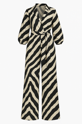 Macacão Íris – Pantalona Estampado Animal Print em Preto e Off-White