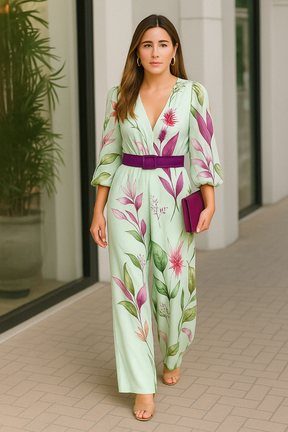 Macacão Jardim de Verão Cintura Marcada