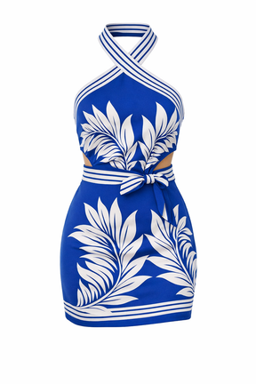 Vestido Blue Palm Elegance