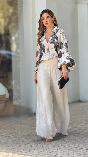 Conjunto Dora – Camisa Estampada & Pantalona Off-White