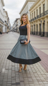 Vestido Midi Bicolor "Helena" com Saia Rodada Elegante