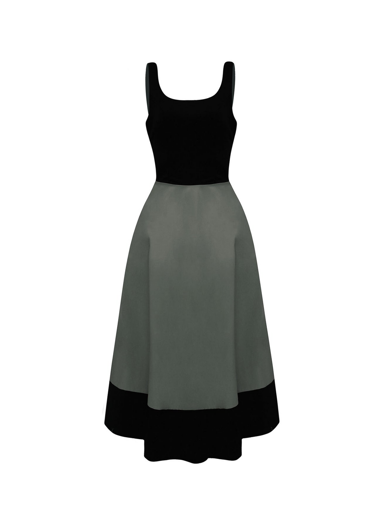 Vestido Midi Bicolor "Helena" com Saia Rodada Elegante