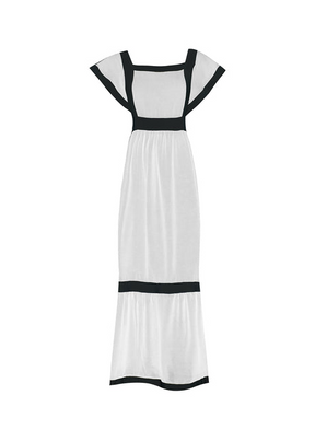Vestido Serena Longo Branco com Detalhes Pretos